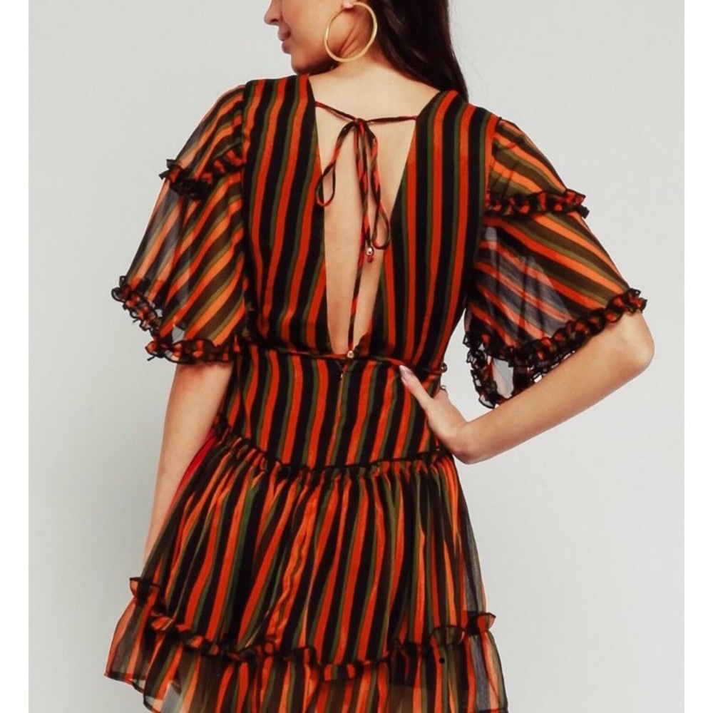 ORANGE STRIPED RUFFLE DRESS,TIED OPEN BACK - Picture 2 of 6